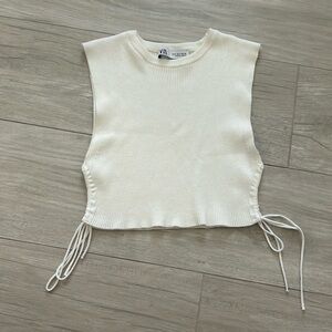 Zara Cream Sleeveless Ribbed Top